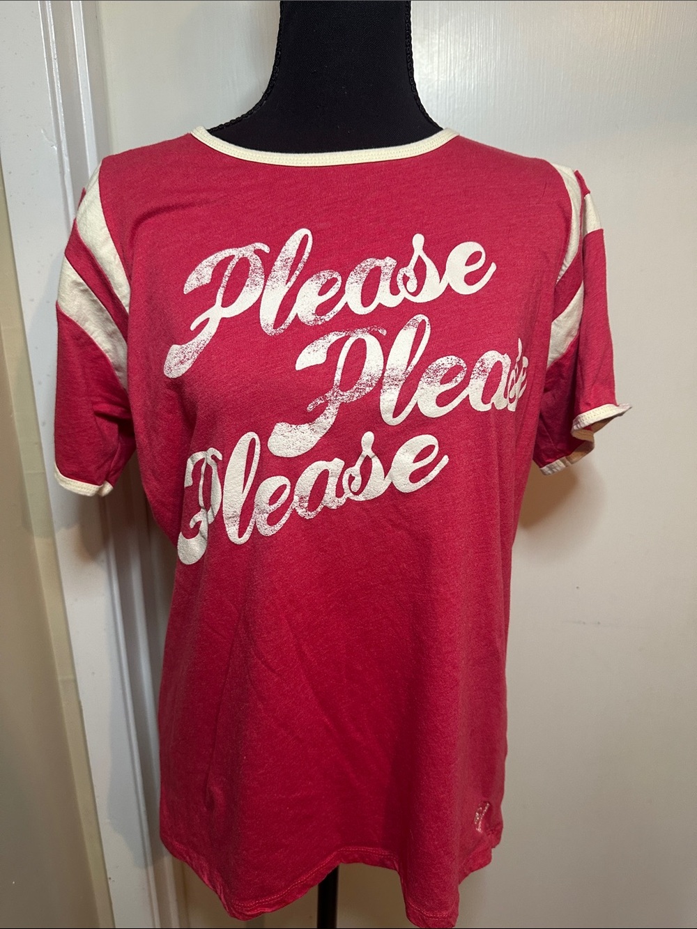 Sabrina Carpenter Please Please Please Ringer T-Shirt Red White Size L